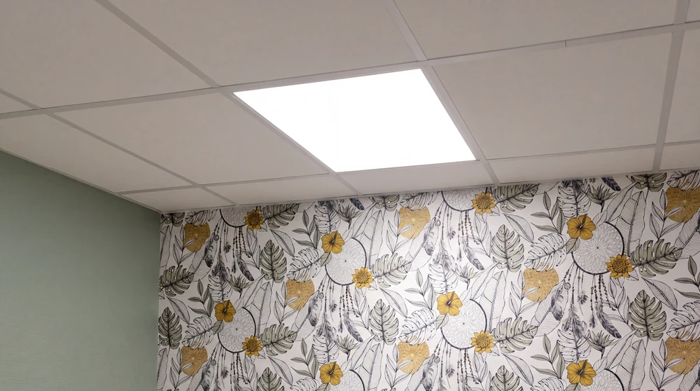 Intérieur résidentiel avec mur vert pâle